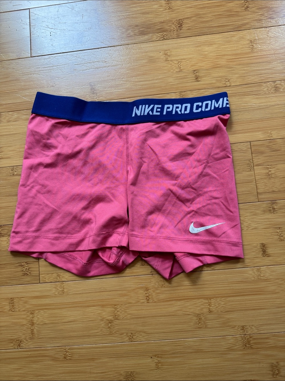 Nike Pink Compression Training Shorts with blue Waistband Dri-fit